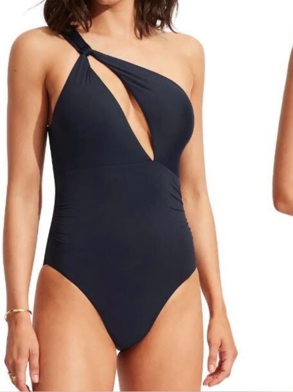 Seafolly EUC Navy One-Shoulder Cutout One-Piece Swimsuit Sz 10 US